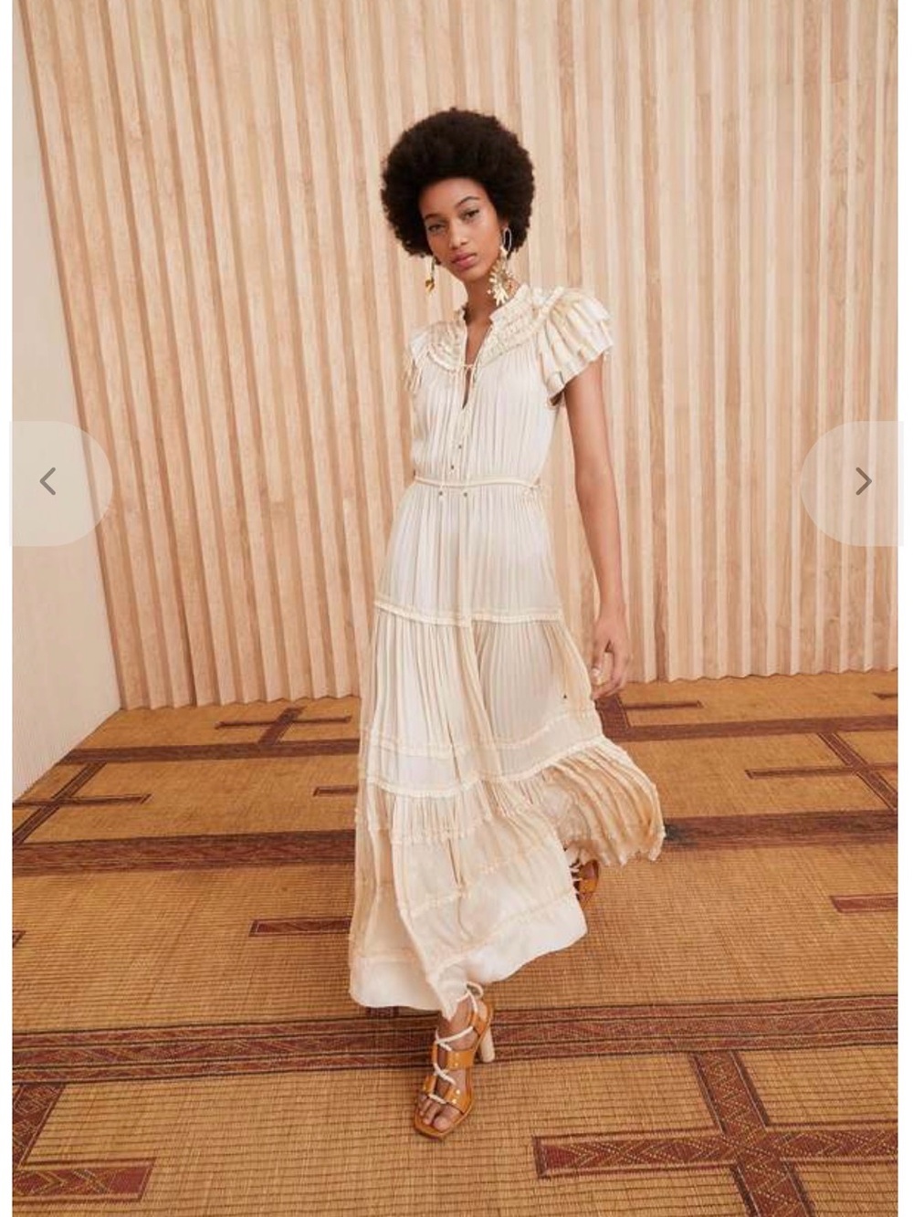 Ulla Johnson Isadora Plissé Satin Flutter Sleeve Midi Dress Cream | Size 12